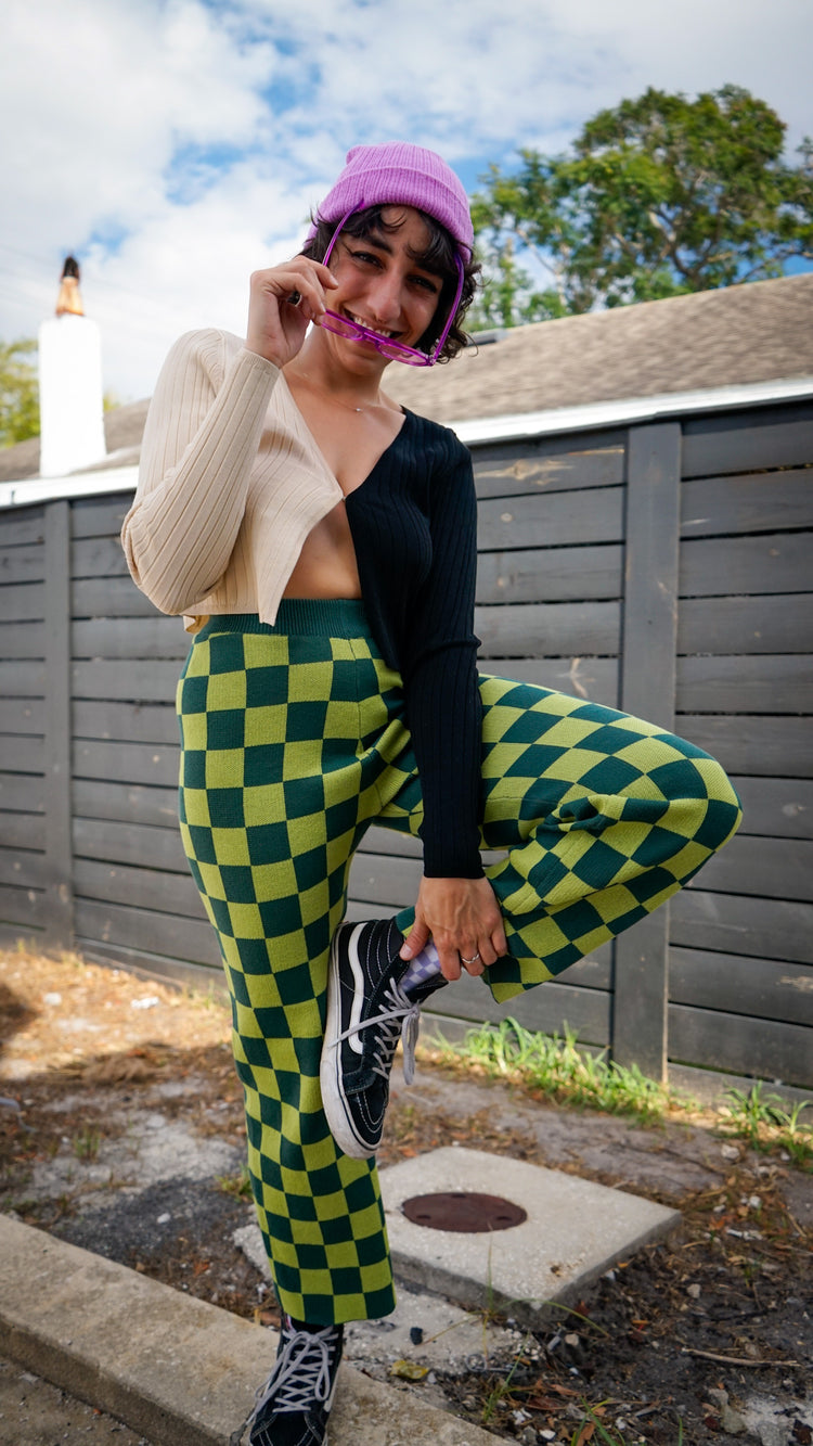 Obsessed Checker Knit Pants - Matcha