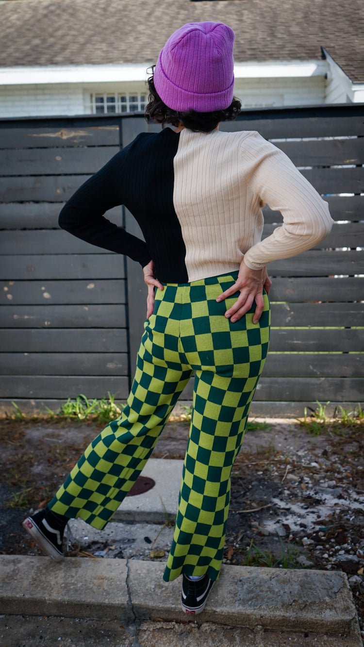Obsessed Checker Knit Pants - Matcha